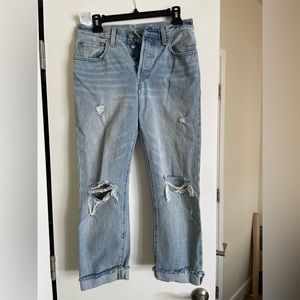 Levi 501 ripped cropped jeans